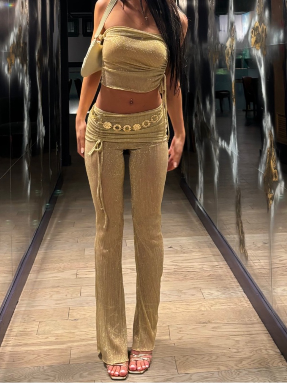 Mesh Metallic Gold Two-Piece Ribbed Set - Picture 5 of 6